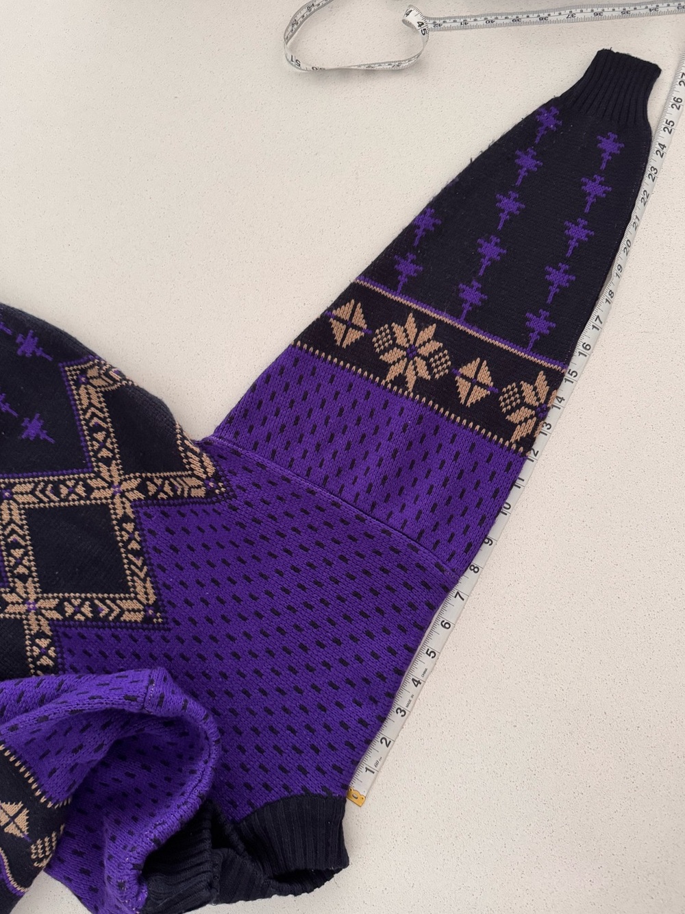 Vtg 80s 90s Knit Sweater Purple Diamond Geometric Crewneck Pullover 23.5x24.75 - Picture 6 of 9